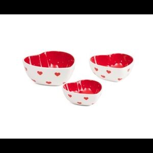 Heart Patterned Red and White Bowls Set